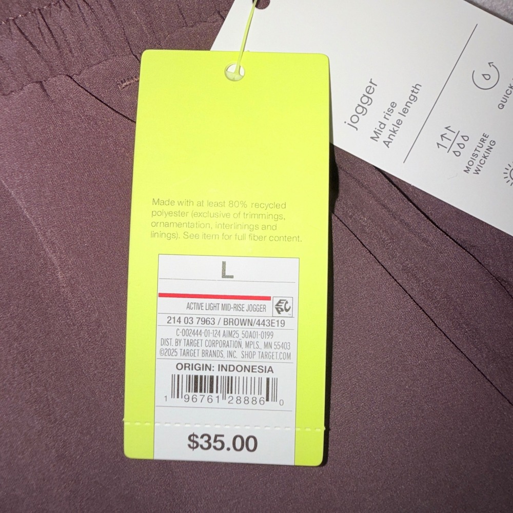 All in Motion Jogger Women L Brown NEW Active Light Mid Rise Ankle Pants‎ - Picture 4 of 8